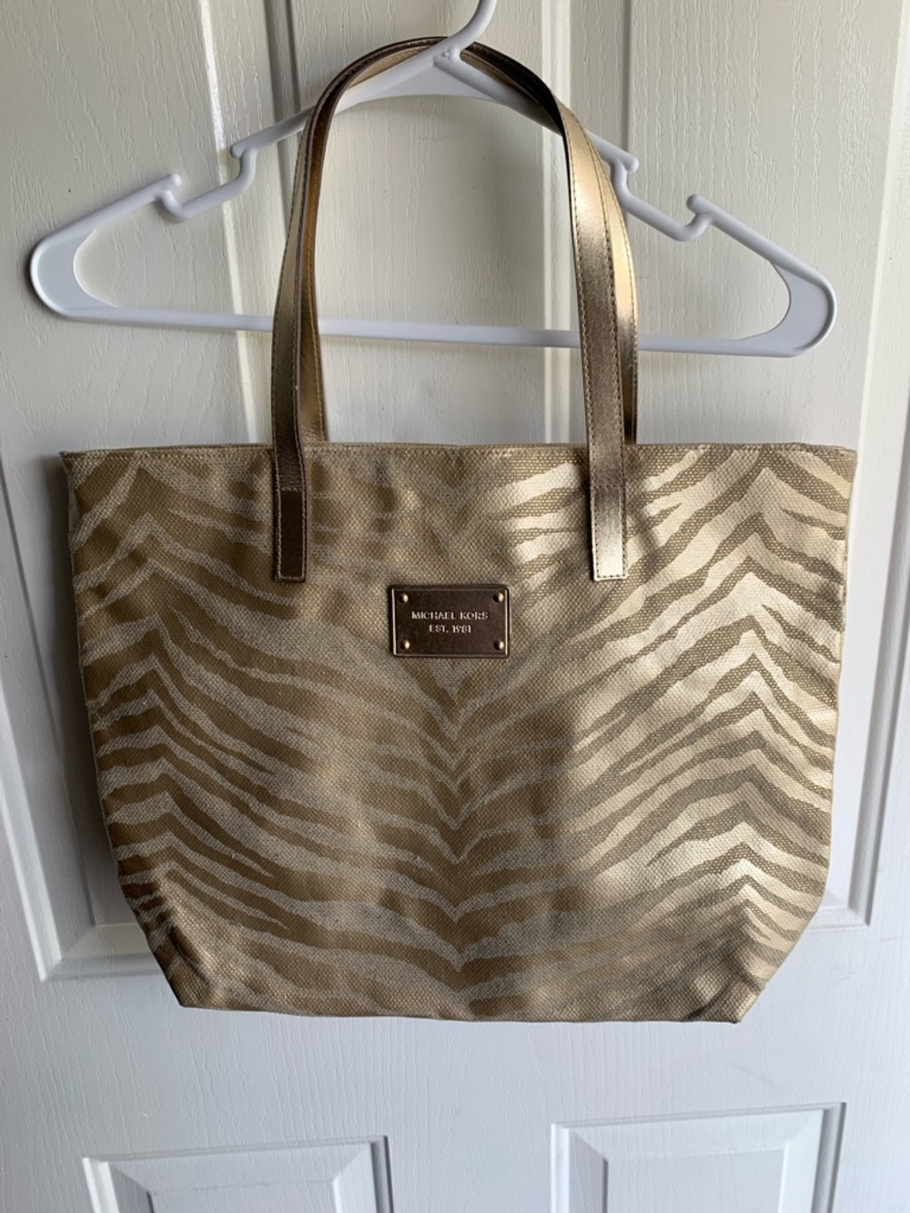 Michael Kors Metallic Gold Zebra-Print Tote